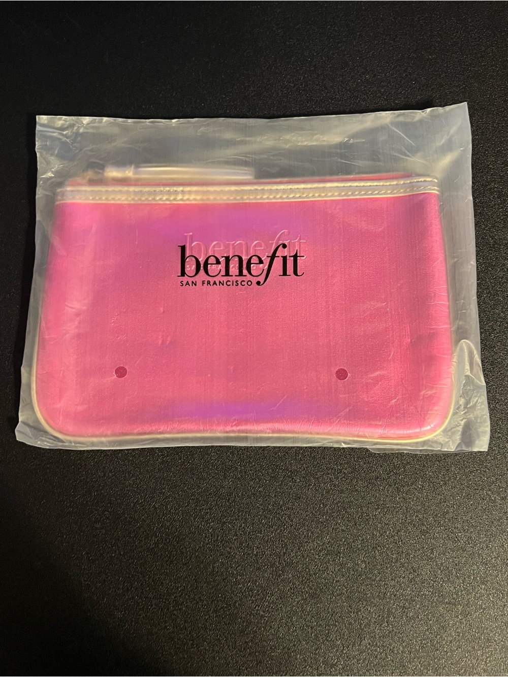 NWT Benefit Pink Cosmetic Pouch Bag with Gold Trim
